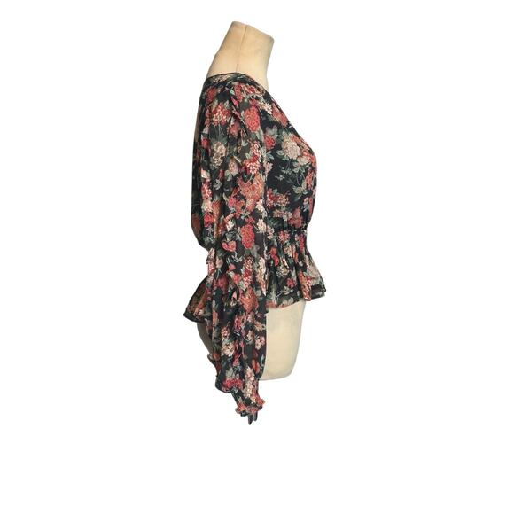 Express black red floral long sleeves blouse size XS - Picture 5 of 16